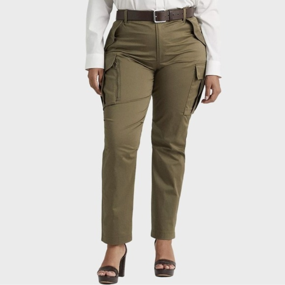 Lauren Ralph Lauren Cotton Sateen Straight Leg Cargo Pants Green 20W Utility NWT